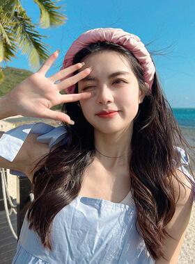 贝壳帽女抗UV夏季遮阳帽子大帽簷空顶遮阳帽骑车遮脸沙滩折叠帽