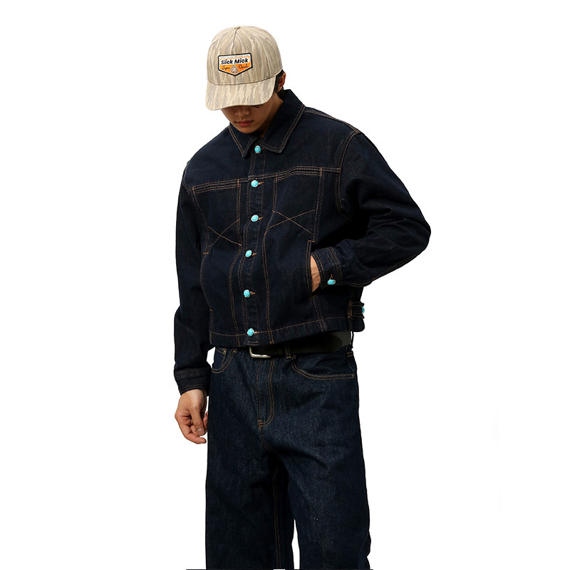 IREX 丹宁色原牛廓形宽肩短款牛仔夹克正肩定制仿绿松石复古外套,淘宝优惠券,粉丝福利购,淘宝优惠卷