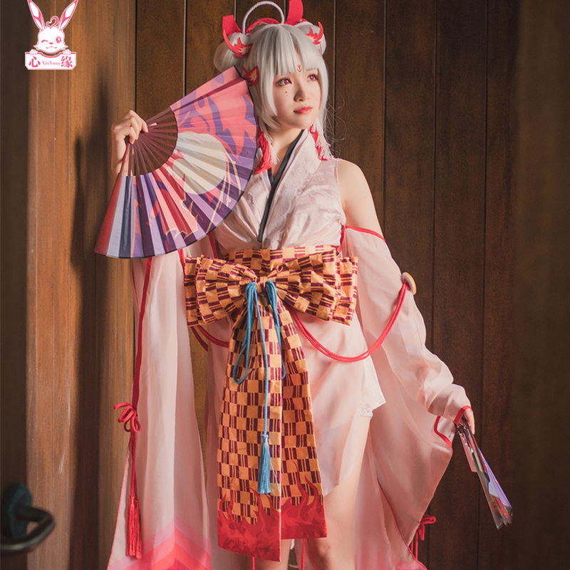 阴阳师cosplay服不知火阿离和服大正风cosply服装女动漫假发木屐-图3