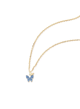 蓝色蝴蝶吊坠项链女小众设计
