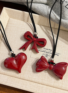 红色蝴蝶结项链女款日常百搭