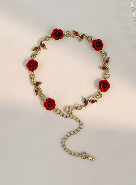 复古红玫瑰花精致时尚手链