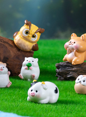 可爱小动物摆件树脂猫头鹰松鼠