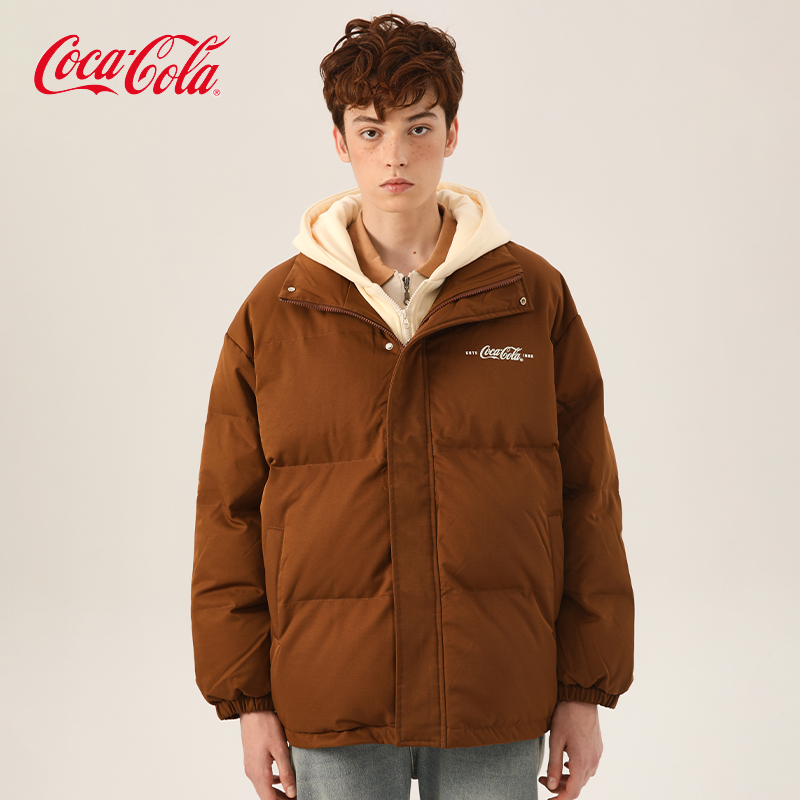 Coca-Cola/可口可乐假两件拼接棉衣男情侣款冬季棉服棉袄潮牌外套
