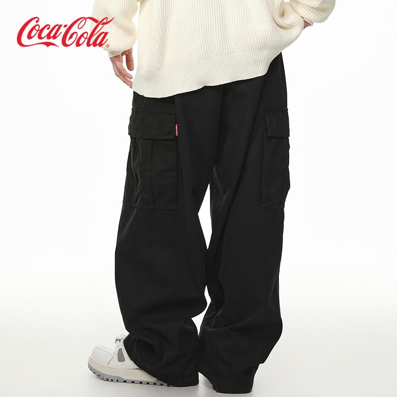 Coca-Cola可口可乐 2024秋做旧章仔刺绣直筒宽松休闲打褶工装裤男