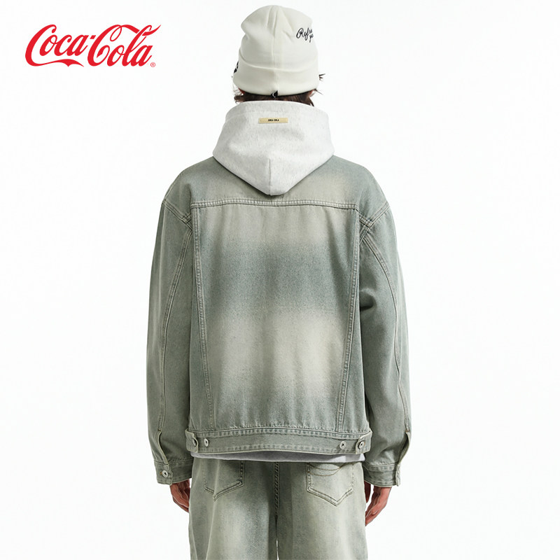 Coca-Cola/可口可乐 男女同款美式复古多口袋翻领水洗牛仔外套,淘宝优惠券,粉丝福利购,淘宝优惠卷