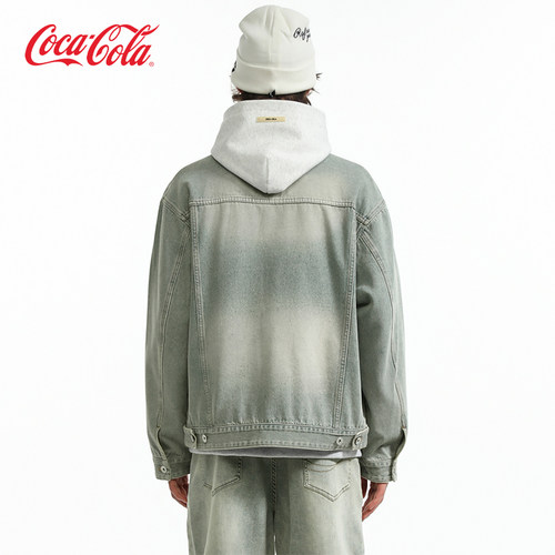Coca-Cola/可口可乐 男女同款美式复古多口袋翻领水洗牛仔外套 - 图2