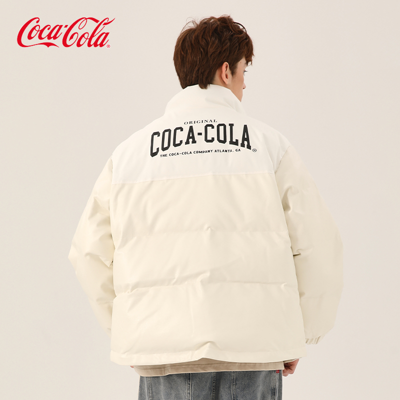 Coca-Cola/可口可乐 棉衣PU皮拼接立领加厚棉袄棉服外套 男女同款