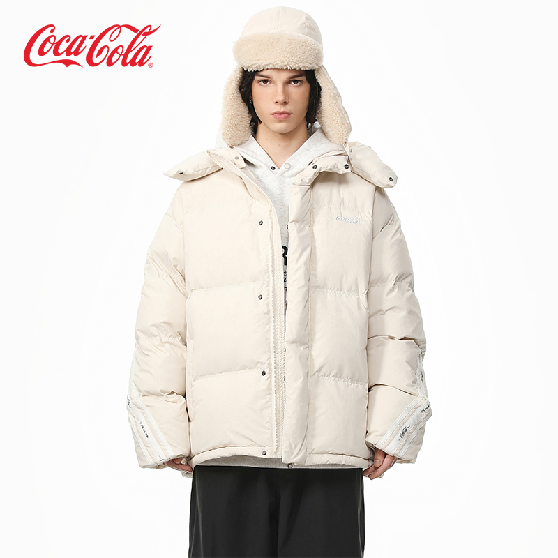 Coca-Cola可口可乐 90绒可拆卸帽织带拼接保暖外套字母刺绣羽绒服