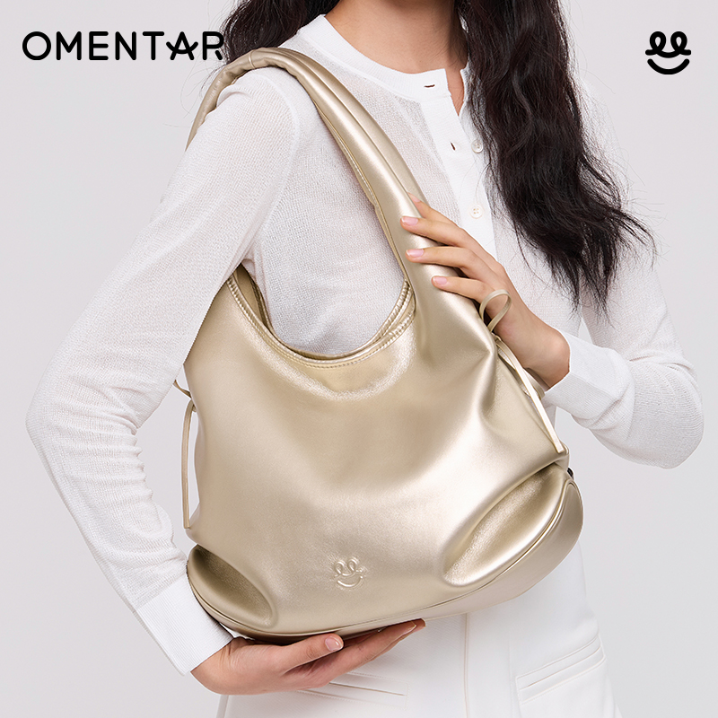 OMENTAR欧蒙特三角购物袋女小众真皮单肩hobo大容量通勤托特包包 - 图1