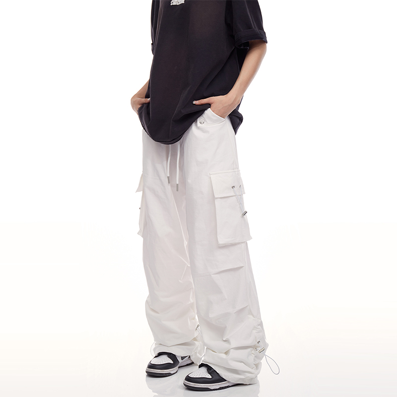 RESUMM白色工装裤女美式hiphop潮牌高街嘻哈爵士舞裤子运动休闲裤-图3