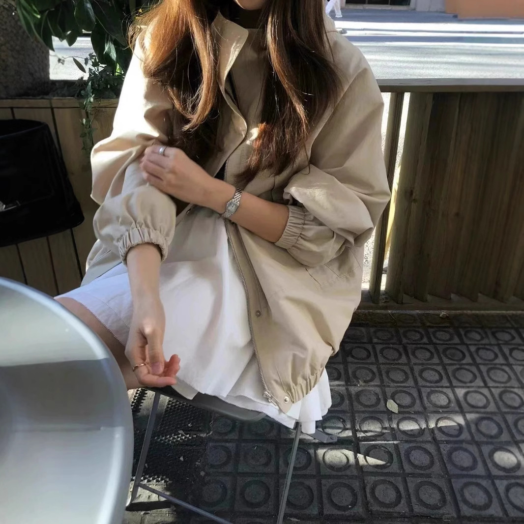 ounce现H25春款韩国东大门纯色连帽夹克宽松休闲百搭设计师款外套 - 图1