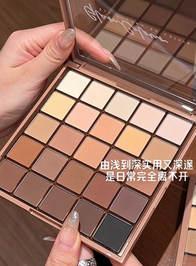清冷全哑光25色眼影盘诸神黄昏百搭大地色系便携高光刷具不易晕染