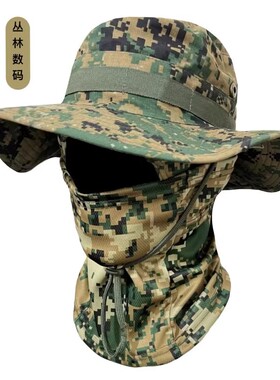 户外迷彩渔夫帽男士夏季防晒登山徒步骑车战术面罩套装女士奔尼帽