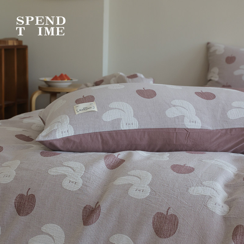 花时间生活初春色织可爱兔子被套床上用品水洗纯棉提花床单四件套,淘宝优惠券,粉丝福利购,淘宝优惠卷