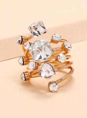 欧美夸张大弹簧戒指指环免打孔