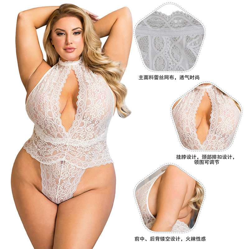 性感大码胖妹妹蕾丝网纱透视睡衣 comeondear欧夜睡衣/家居服套装