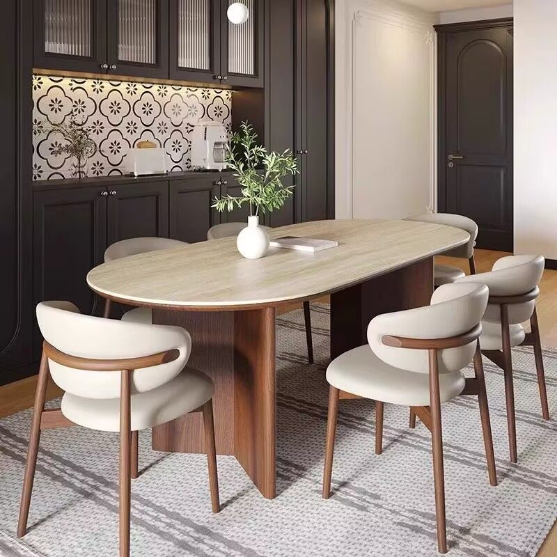 法式复古洞石岩板餐桌中古风吃饭桌椭圆形小户型实木腿餐桌椅组合,淘宝优惠券,粉丝福利购,淘宝优惠卷