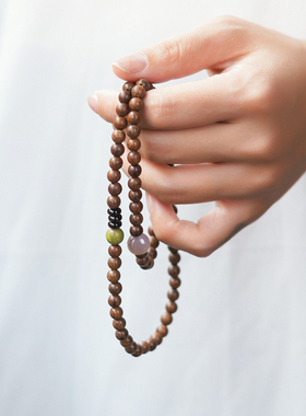 楠木质檀新款手链女款细小女佛珠手串年檀香学生串珠多圈金丝2025