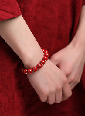 普陀山帝王砂手串高含量纯阳红砂手链本命年马2026女士男原矿朱砂