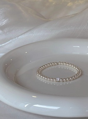 鲛人语/流心方糖 原创施家珍珠正圆简约通勤爆闪锆石日常手链