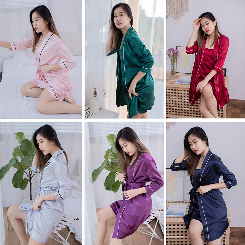 春欲春秋款新款网红仿真丝睡裙 春欲睡衣/家居服套装