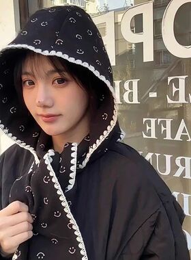 韩版笑脸围巾帽子一体百搭围脖女冬季2025新款外搭高级感斗篷披肩