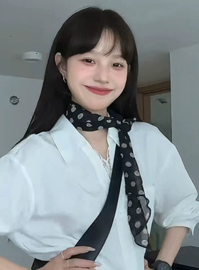 黑色百搭波点长条丝巾女2025新款夏季网纱系脖高级感搭配衬衫颈饰