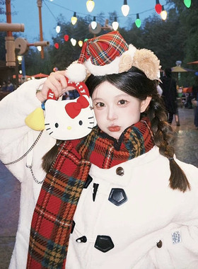 秋冬毛绒达菲熊圣诞帽发箍女2025新款游乐园拍照迪士尼圣诞节头饰