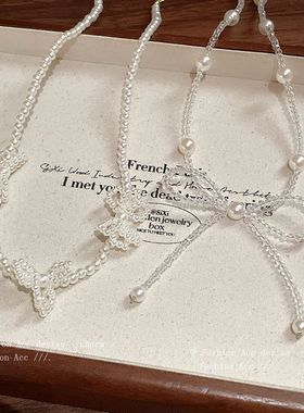 蝴蝶结圆球珍珠项链小众优雅高级感气质锁骨链简约轻奢项饰批发女