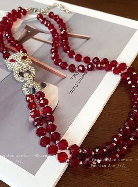 双层豹头镶钻项链串珠欧美辣妹重工设计锁骨链时尚百搭精致饰品女