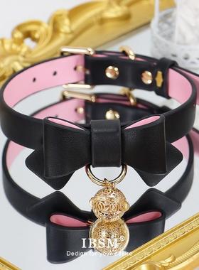 蝴蝶结项圈Lolita铃铛手环脚环女m皮革颈环puppy牵引绳定制刻字