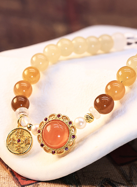 玉顺行朱雀玄武青龙渐变和田玉手链