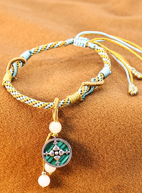 玉顺行敦煌溢银S925孔雀石手链手绳