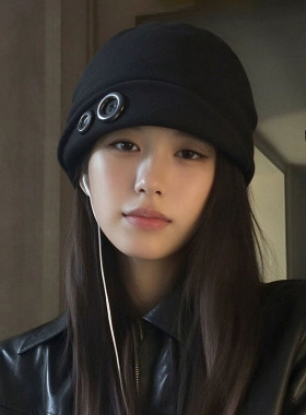 韩系秋冬黑色包头帽女显脸小