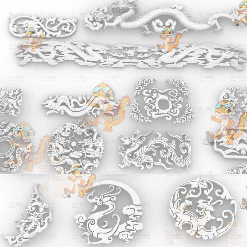 古代龙纹 花纹 纹样犀牛rhino/C4D/3Dmax/maya/zb雕刻模型素材 - 图0