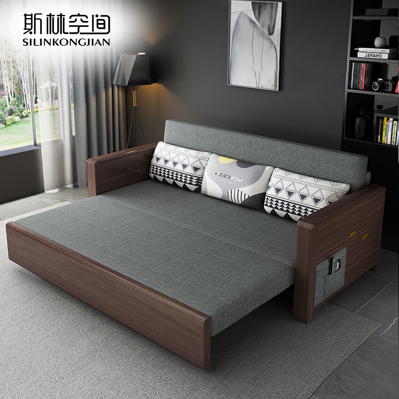 多功能折叠沙发床两用家用小户型网红款单人实木沙发床2024年新款-图0