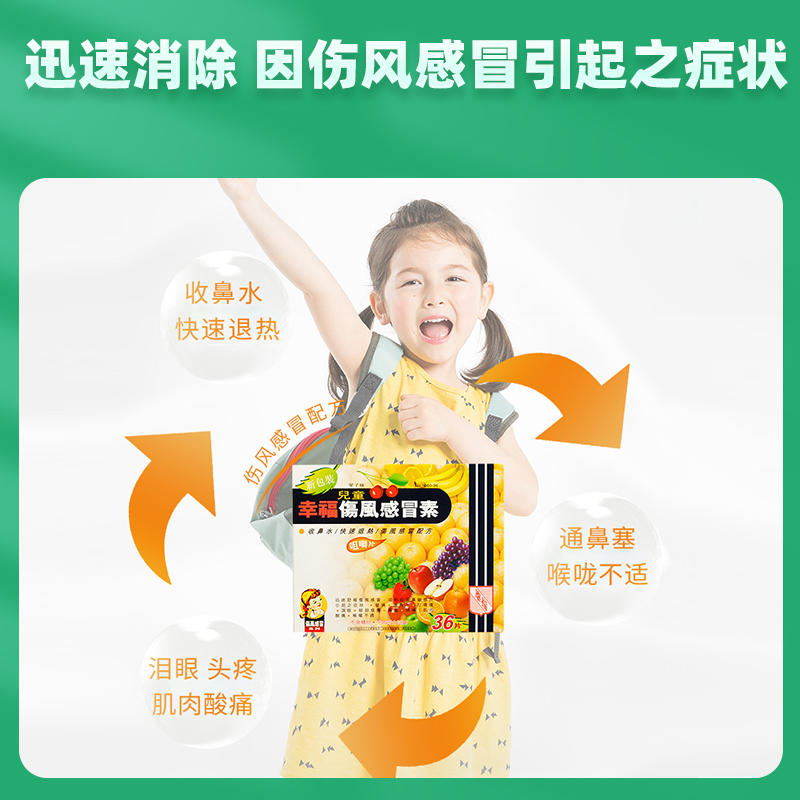 香港幸福儿童伤风感冒素发烧退热喉咙镇痛通鼻塞头痛感冒药咀嚼片-图0