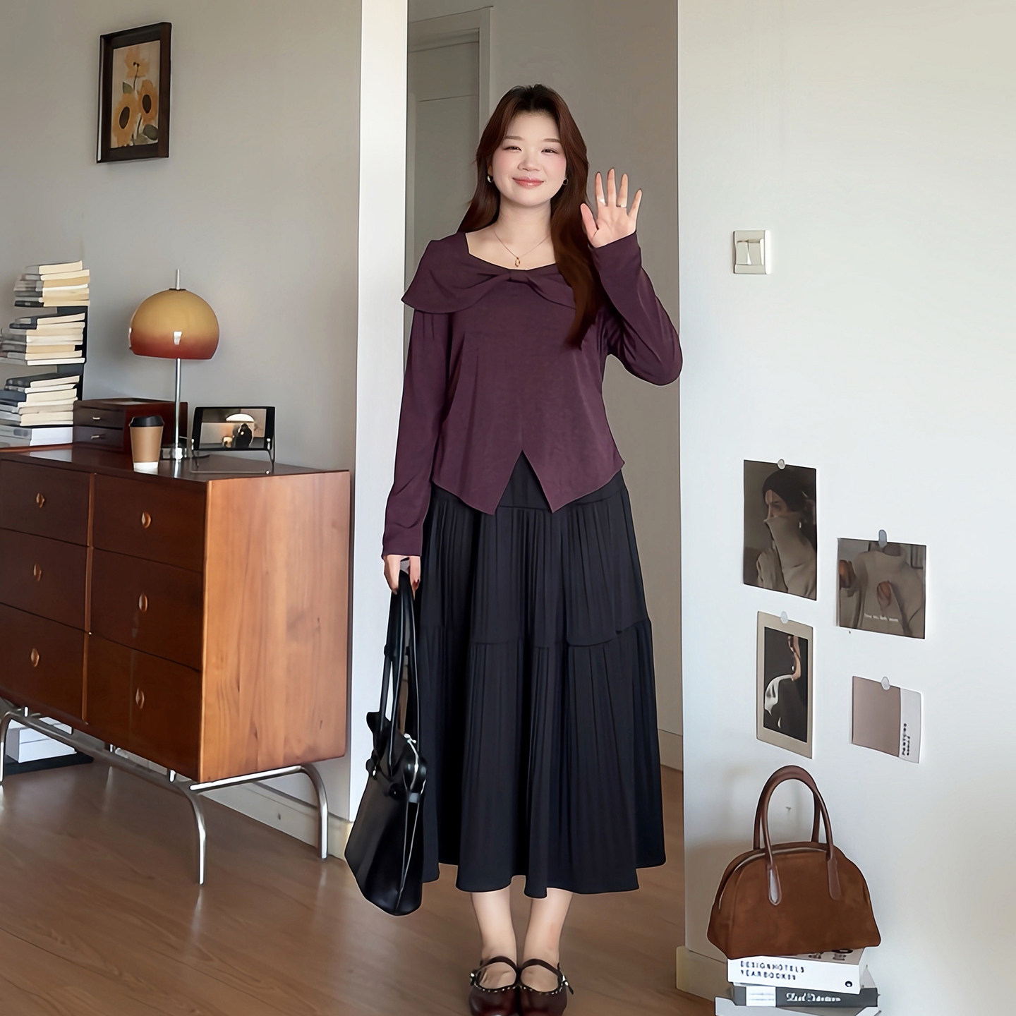 微胖的喵喵梨形身材大码女装胖mm秋季2025遮跨百褶裙子半身裙6108,淘宝优惠券,粉丝福利购,淘宝优惠卷