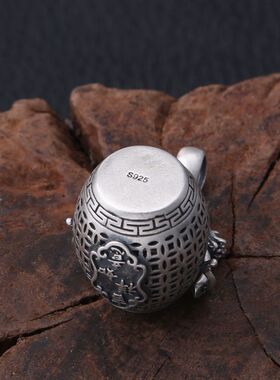 s925纯银男女个性吉祥如意貔貅镂空复古喜字可打开吊坠装香料