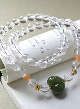 2026上新天然白水晶双圈手链文玩和田玉屁桃南红玛瑙手串一件代发