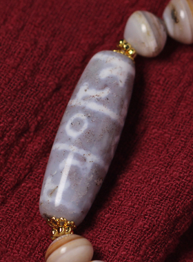 梵间星辰 西藏天然玛瑙 紫象雄朱砂莲师法器天珠项链朱砂药师手串