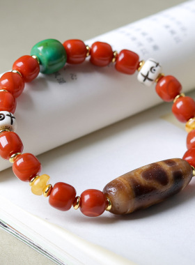 原创设计南红玛瑙桶珠手链 藏饰包浆菩提天珠文玩手串 一件代发