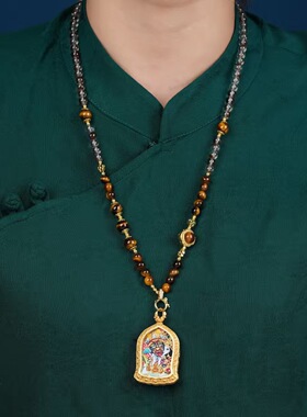 梵间星辰 新中式扎基拉姆唐卡金色吊坠水晶项链复古怀表造型