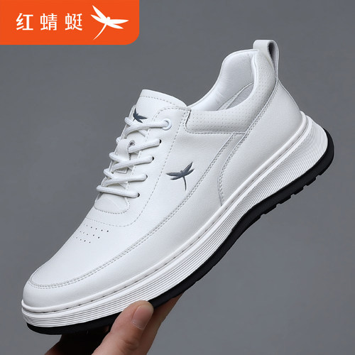 红蜻蜓男鞋冬季真皮小白鞋2025新款板鞋加绒皮鞋男士运动休闲鞋男 - 图3