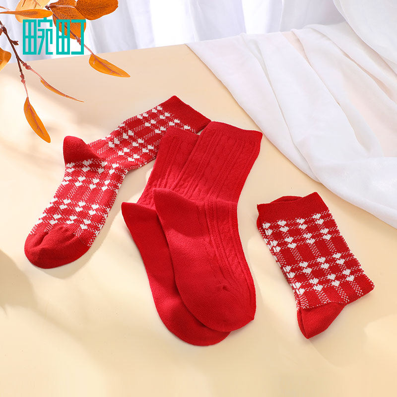 畹町2021秋冬新款圣诞红高帮长袜子 畹町短袜/打底袜/丝袜/美腿袜