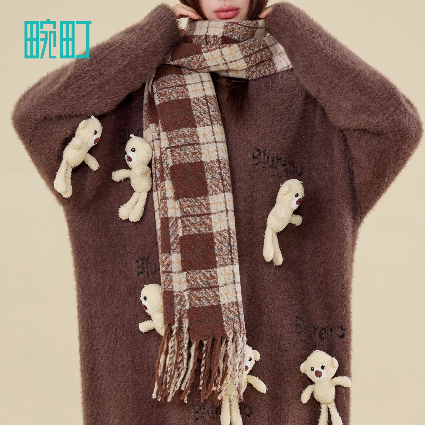 畹町格纹围巾女秋冬季时尚复古百搭保暖护颈大围脖学院风流苏披肩,淘宝优惠券,粉丝福利购,淘宝优惠卷