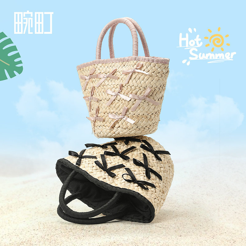畹町度假系列手提草编包女夏季海边旅游沙滩包包芭蕾蝴蝶结水桶包,淘宝优惠券,粉丝福利购,淘宝优惠卷