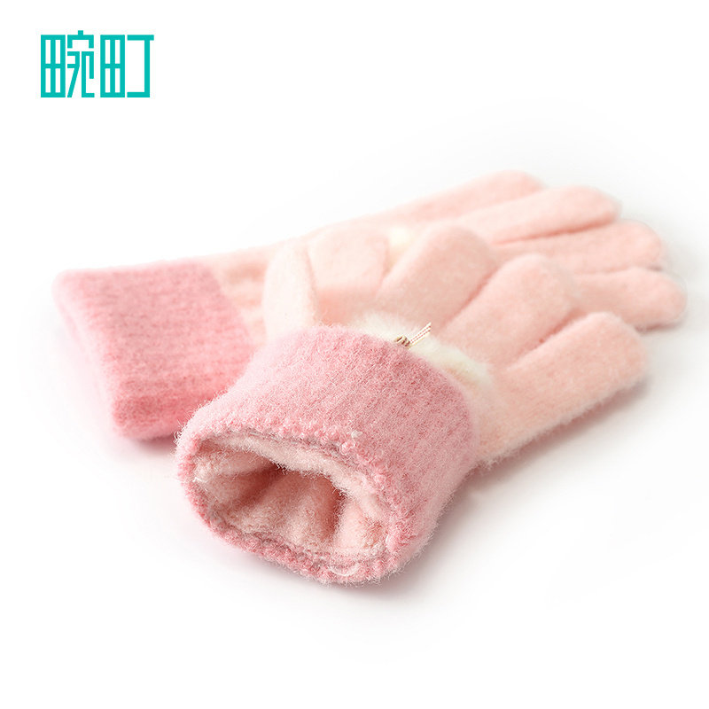 畹町儿童手套女孩秋冬季薄绒保暖可爱毛绒小兔子大童五指针织手套,淘宝优惠券,粉丝福利购,淘宝优惠卷