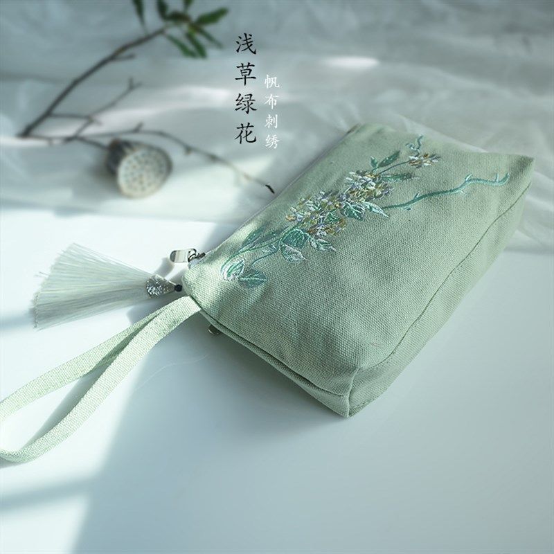 国风布艺简约古风拉链刺绣手机钥匙帆布小包手拿包笔袋零钱包女,淘宝优惠券,粉丝福利购,淘宝优惠卷